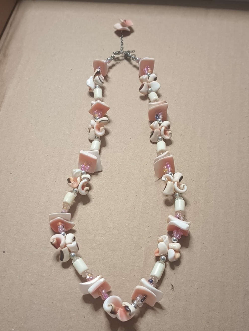 Handmade Pink Shell Floral Beaded Necklace